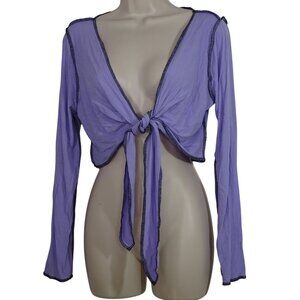 Shein Purple Tie Front Crop Cardigan Women Size L 8 10 Stretchy Knit Long Sleeve